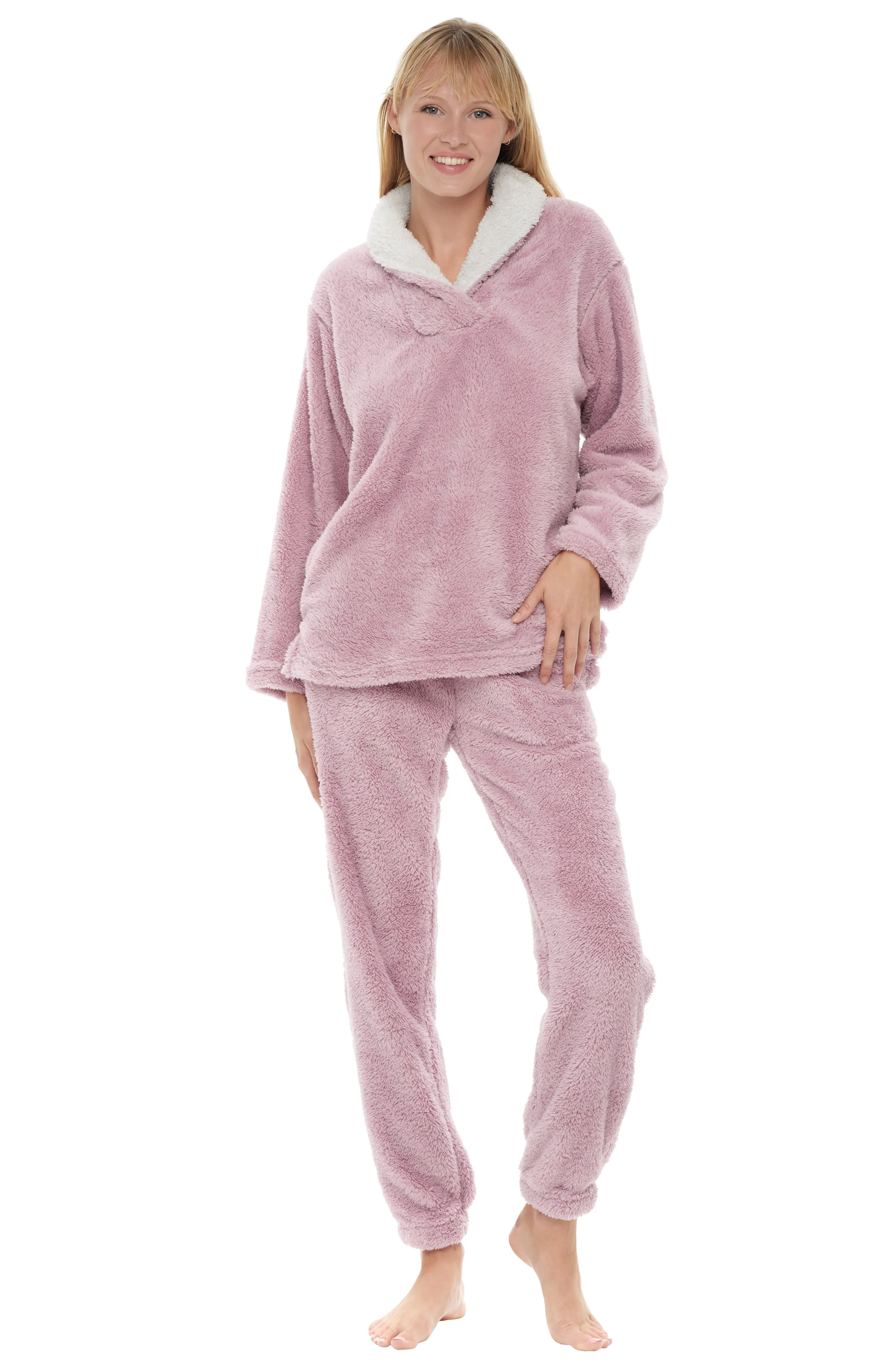 Women's Plush, Oversized Fleece Pajamas Set, Joggers with Pockets, Drawstring and Elastic Waist