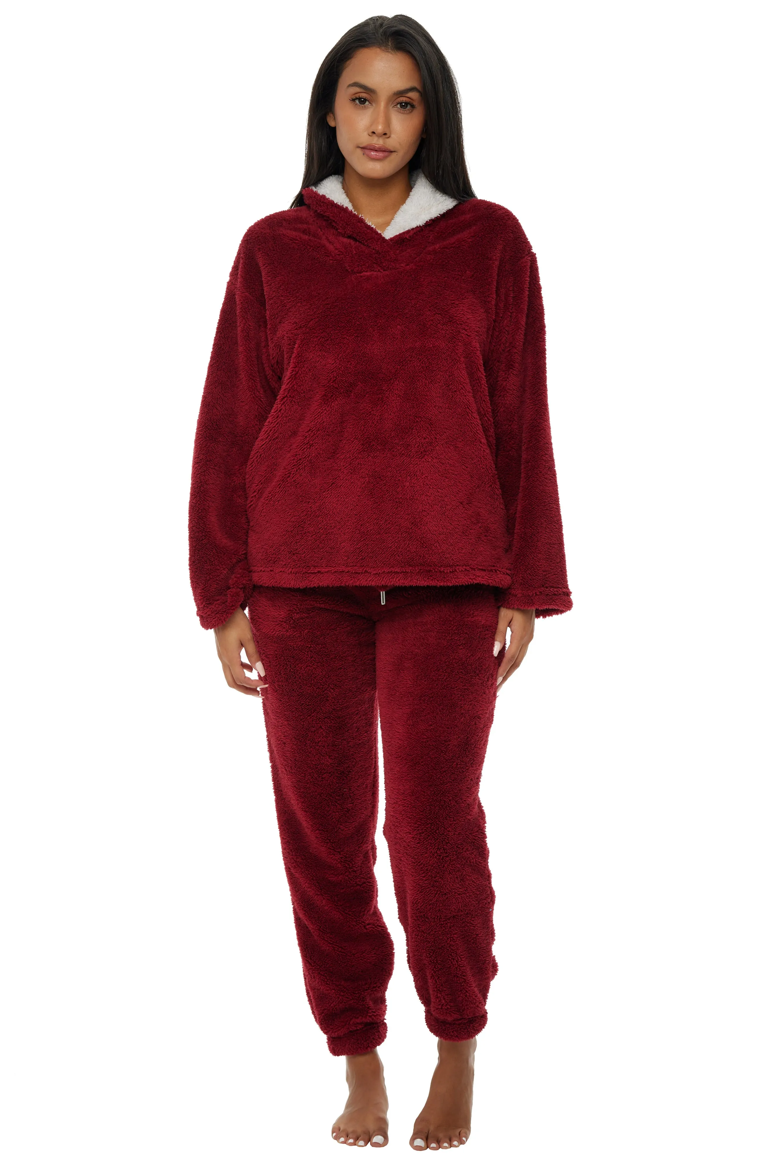 Women's Plush, Oversized Fleece Pajamas Set, Joggers with Pockets, Drawstring and Elastic Waist