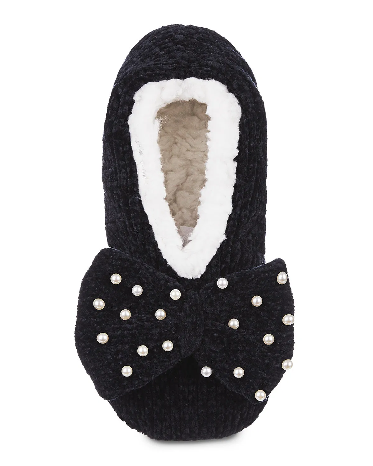 Women's Precious Pearls Chenille Bow Accent Sherpa-Lined Slippers