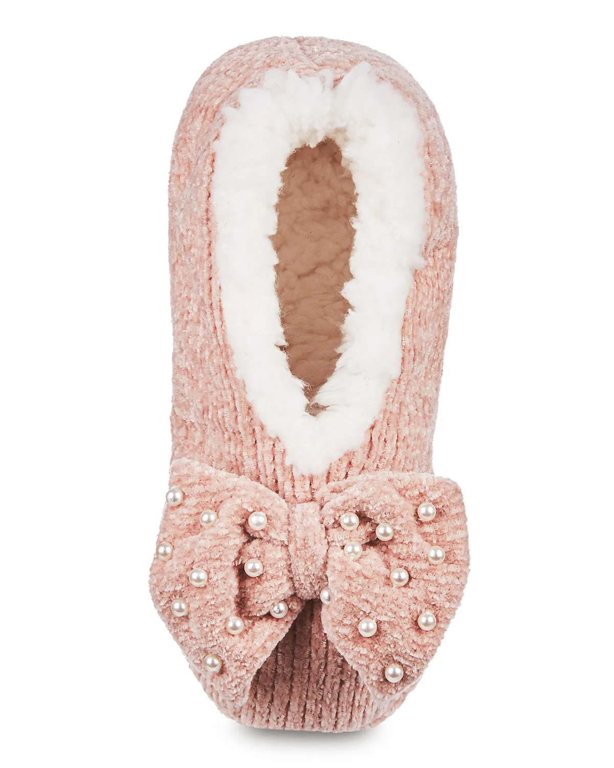 Women's Precious Pearls Chenille Bow Accent Sherpa-Lined Slippers