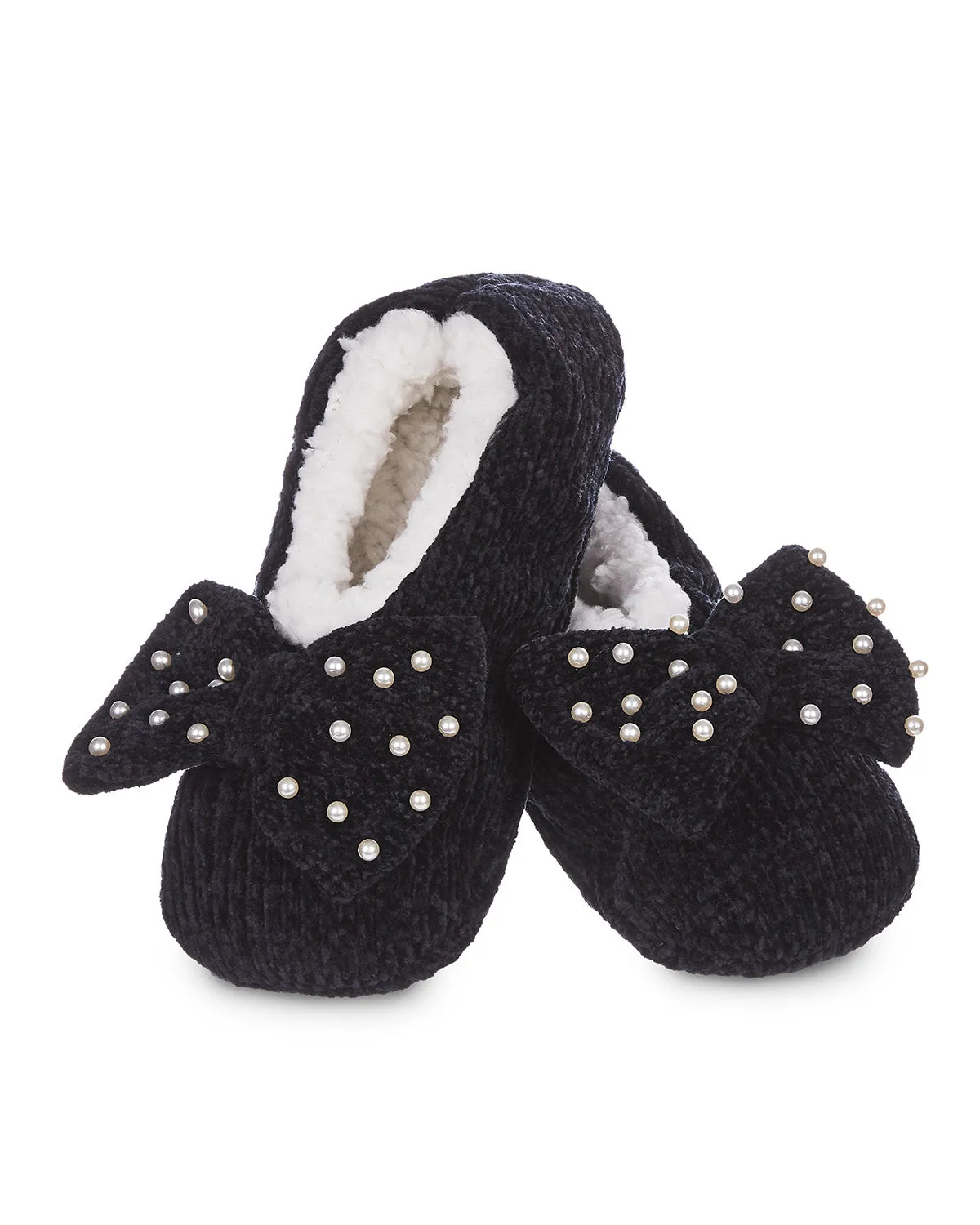 Women's Precious Pearls Chenille Bow Accent Sherpa-Lined Slippers