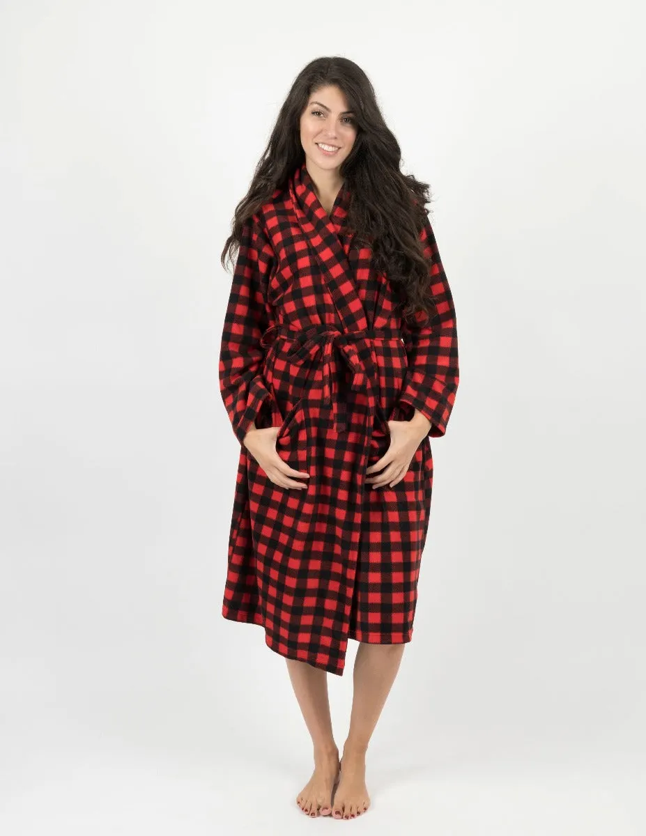 Women's Red & Black Plaid Fleece Robe