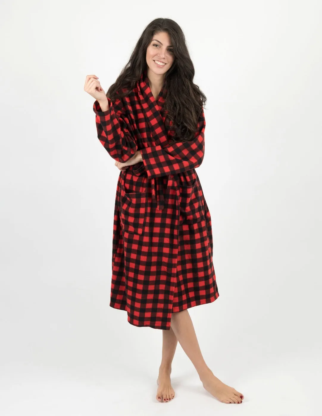 Women's Red & Black Plaid Fleece Robe