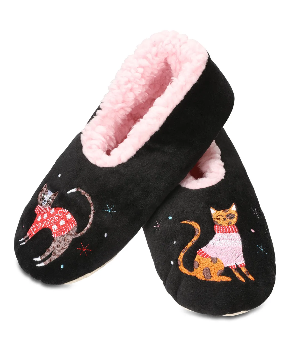 Women's Sweater Cats Sherpa Lined Slippers