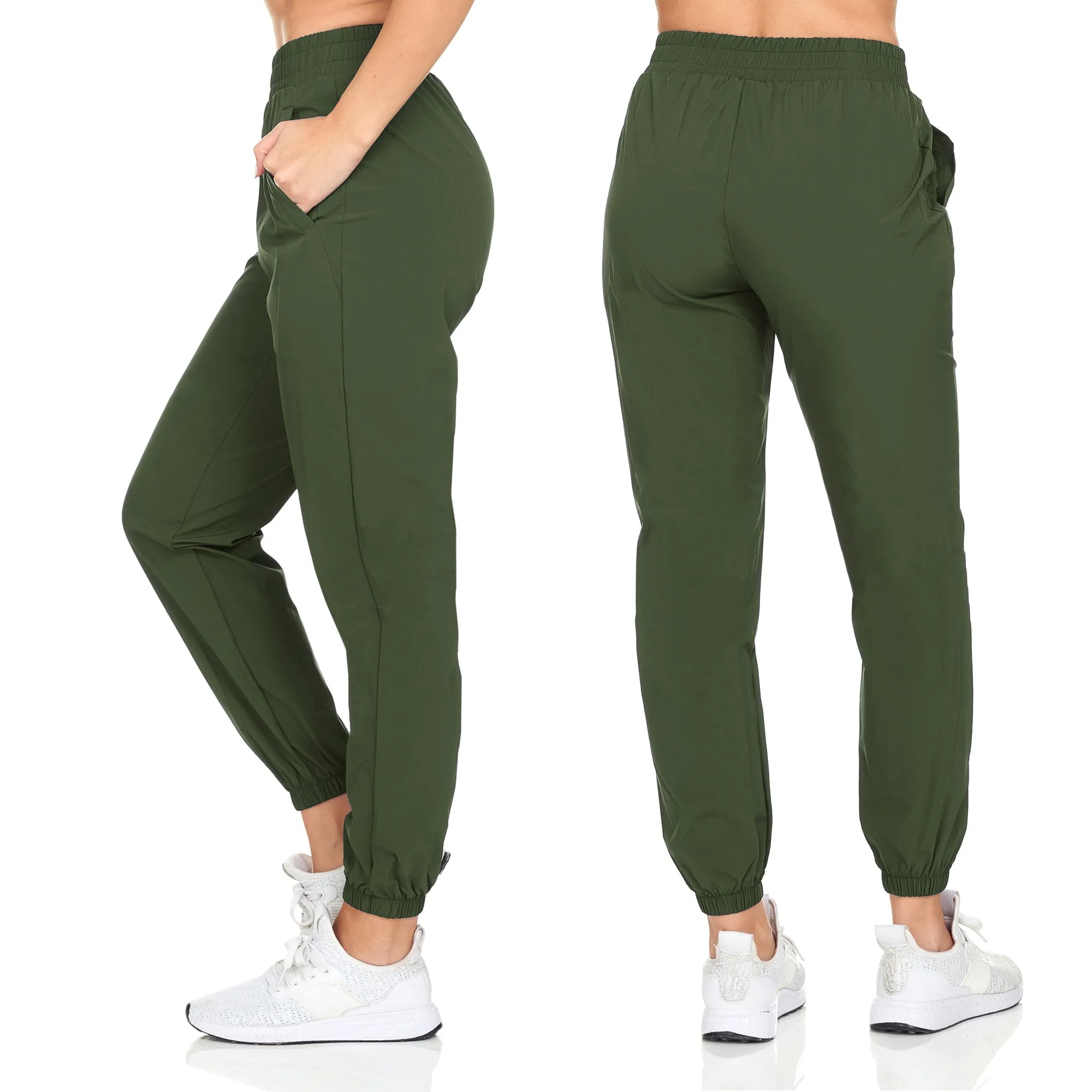 Women's Ultra Soft Full Length Woven Jogger Pants With Pockets