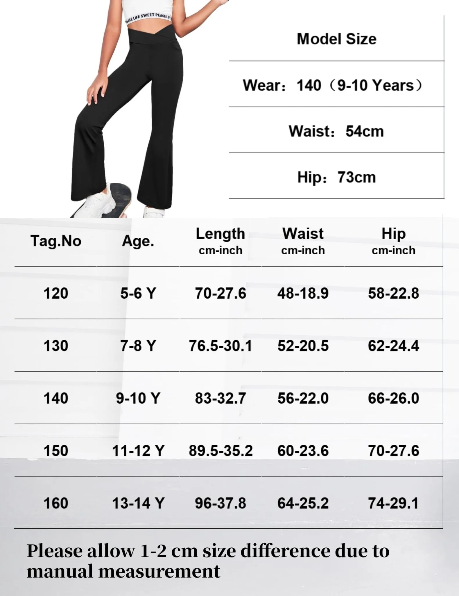 Zaclotre Girls Flare Leggings High Waisted V Crossover Casual Yoga Bell Bottoms with Pockets Pants for Kid Black